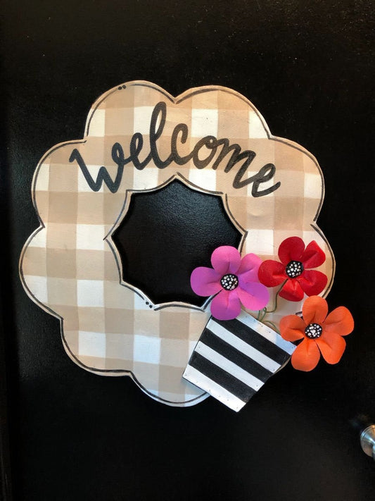 Screen Wire Gray Buffalo Check  Magnet "HOME" Door Hanger with Magnetic Attachment Options Wreath Decor