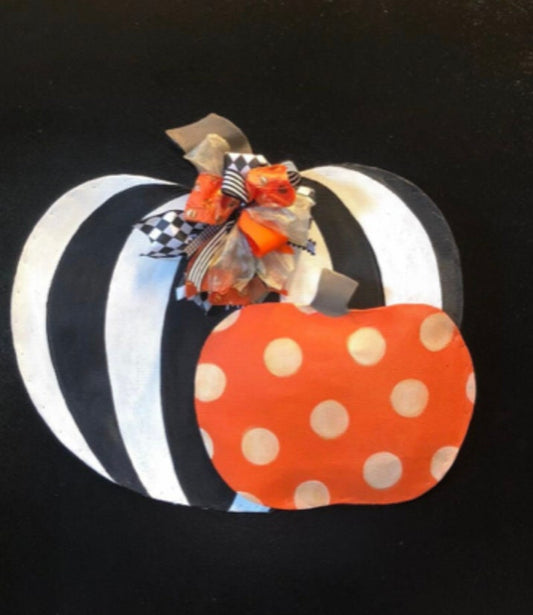 FALL DOOR DECOR / Screen Wire Black and White Striped Orange and Gold Polka Dot Fall Pumpkins
