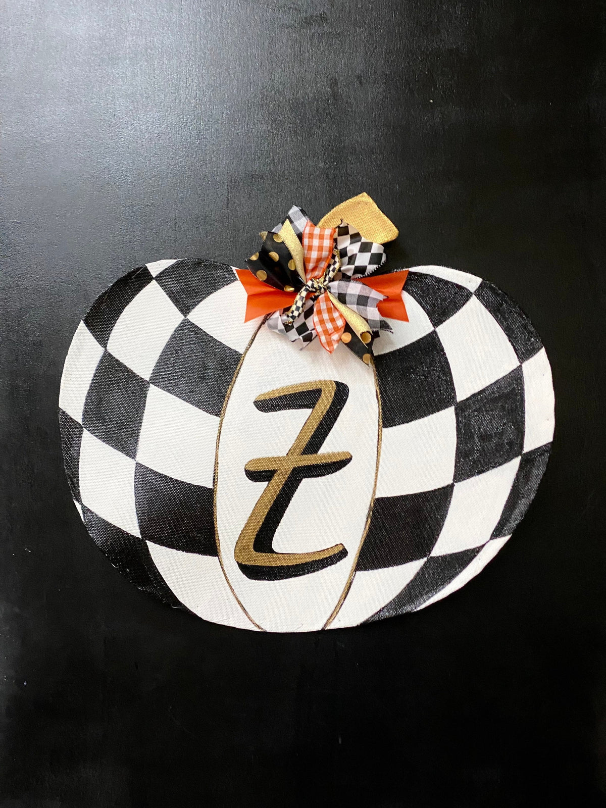 Aluminum Screen Fall Thanksgiving Pumpkin with Personalized Initial Door Hanger Wreath