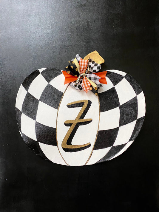 Aluminum Screen Fall Thanksgiving Pumpkin with Personalized Initial Door Hanger Wreath