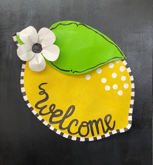 Large Spring Lemon with Leaf and Flower Door Hanger Wreath