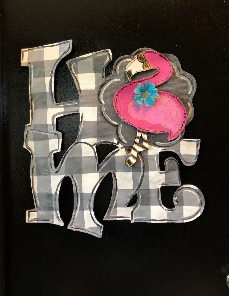 Screen Wire Black and White Stripe  Magnet "HOME" Door Hanger with Magnetic Attachment Options Wreath Decor