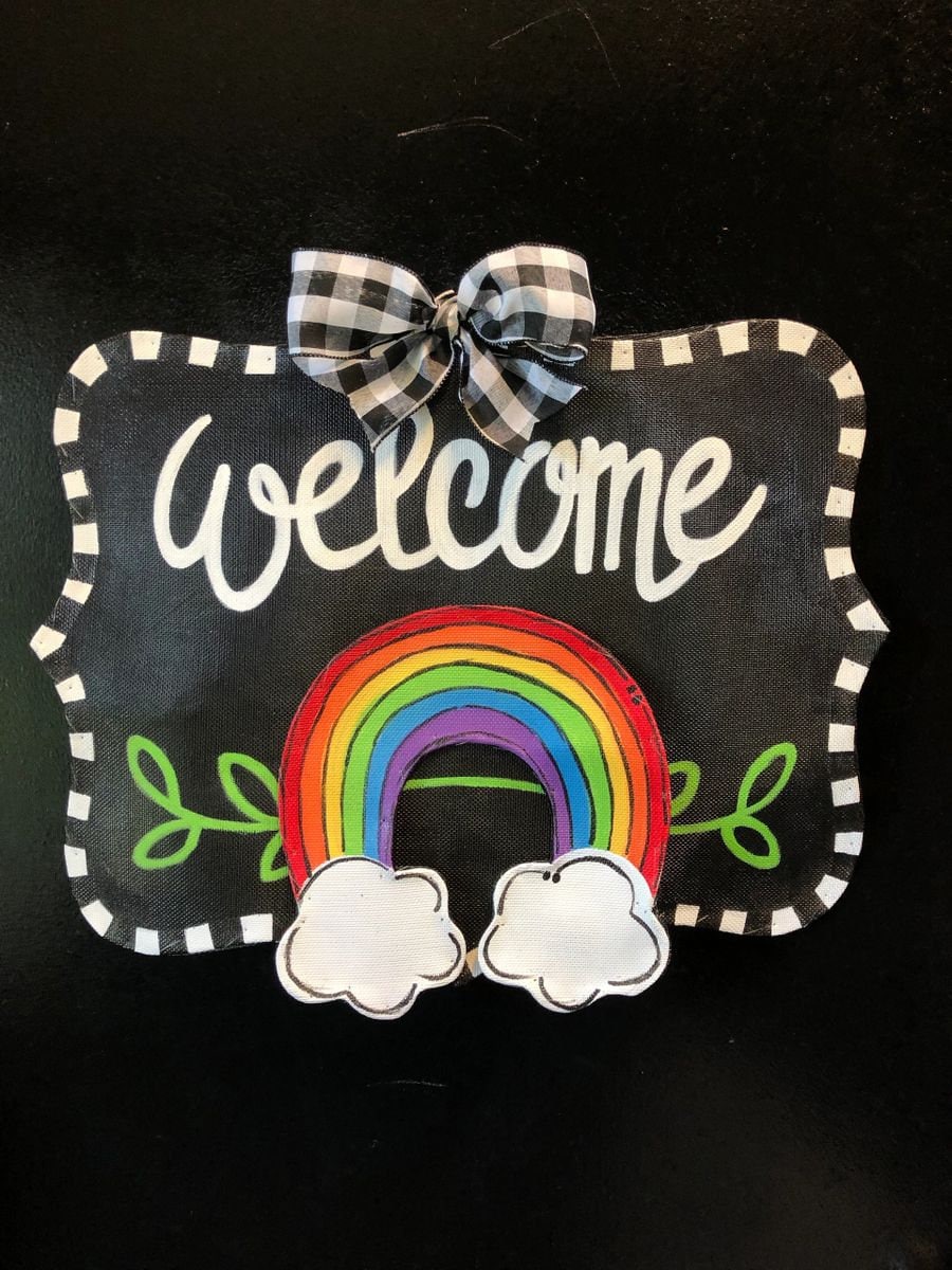 Screen Wire Black with Check Border Magnet Welcome Door Hanger with Magnetic Attachment Options Wreath Decor