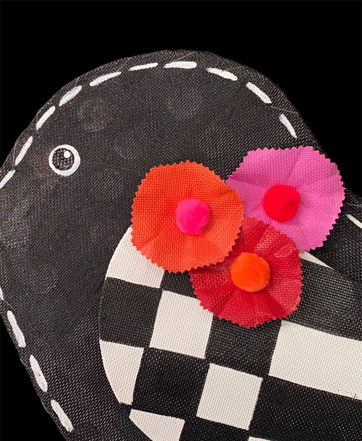 Aluminum Screen wire Black Bird with Pink Orange Red Flowers Door Hanger Wreath Decor
